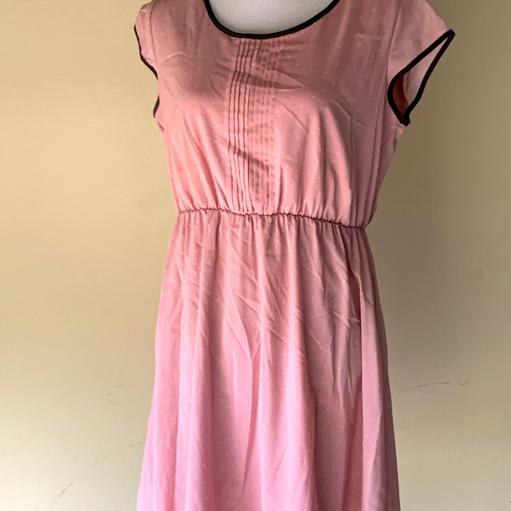 Soft Pink Dress with White Dots and Grey Trim